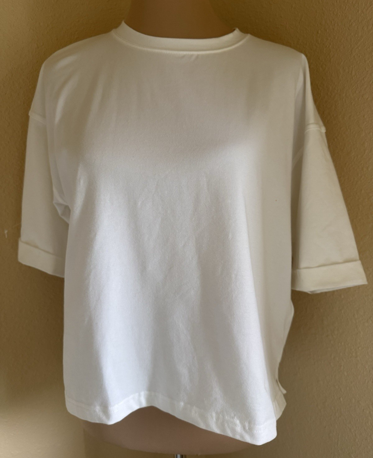 Eileen Fisher (Varies Sizes) White Boxy Cropped Tee Shirt Cotton+Spandex NEW