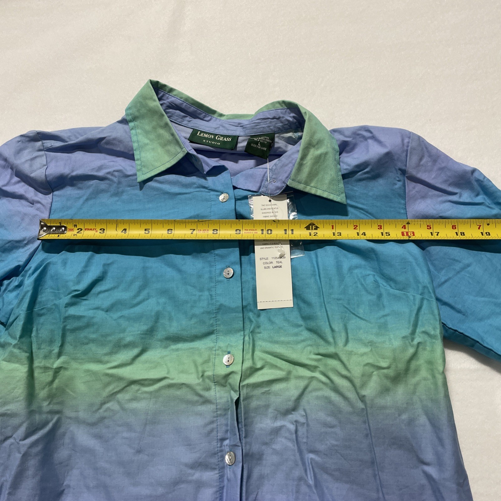 New with tags Lemongrass Studio Ombre Stripe Shirt Large 100% Cotton
