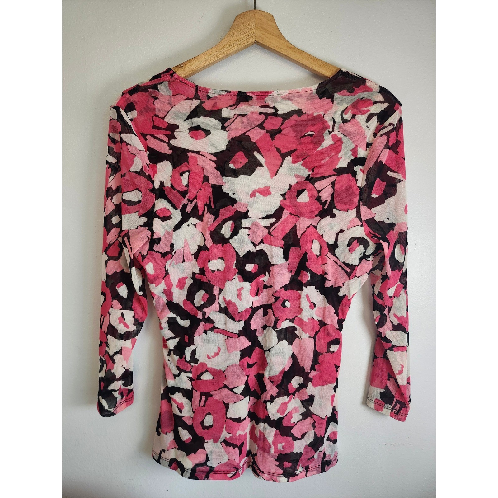 INC International Concepts Pink Floral Mesh Ruched Surplice Top XL Y2K