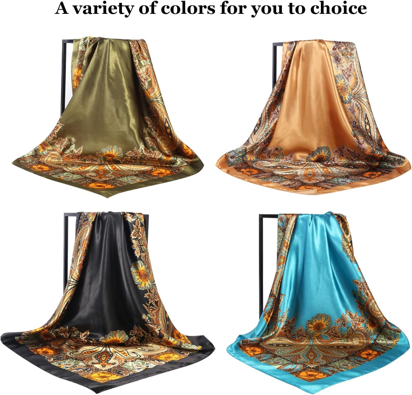 35” Large Square Satin Head Scarf – 1Pcs Satin Hair Scarf Silk Bandana Head Wrap