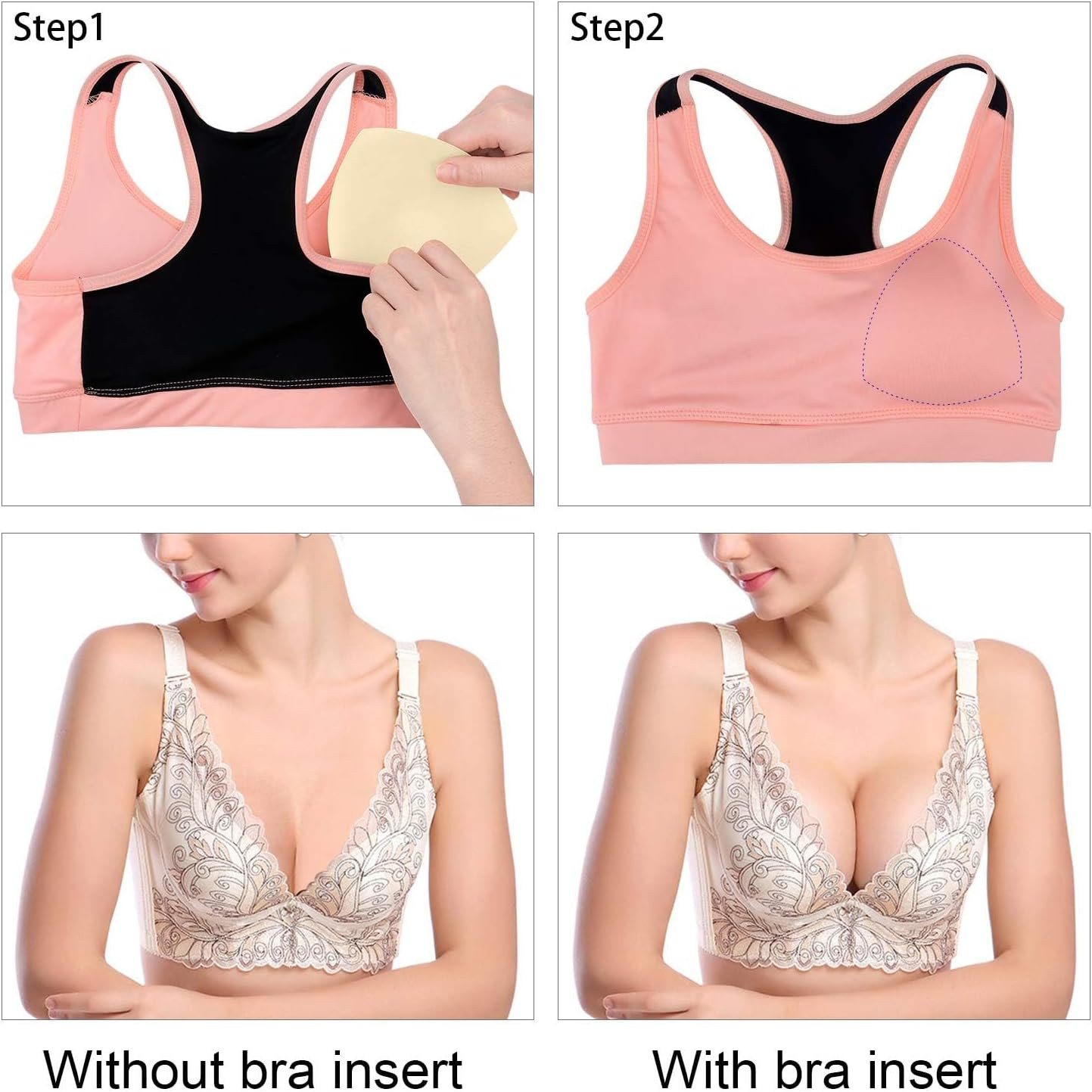Bra Pads Inserts 6 Pairs, Bra Cups Inserts, Removable Breast Enhancers Inserts f