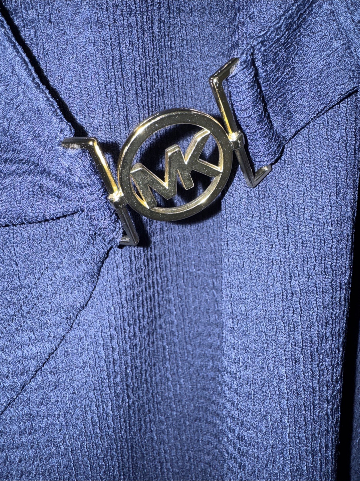 Michael Michael Kors NWT Faux Wrap Blouse Gold Logo Navy Size XL