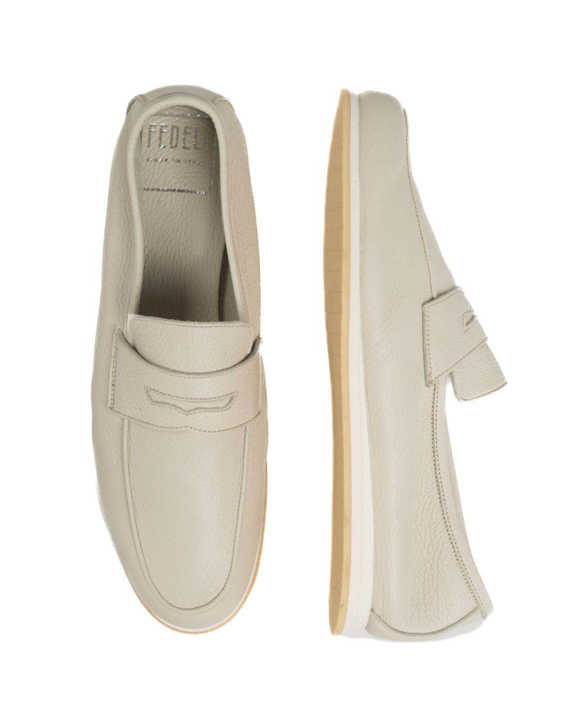 Fedeli $650 Ivory Soft Slip-On Penny Loafers Grained Leather Shoes (42 eu) 8 US