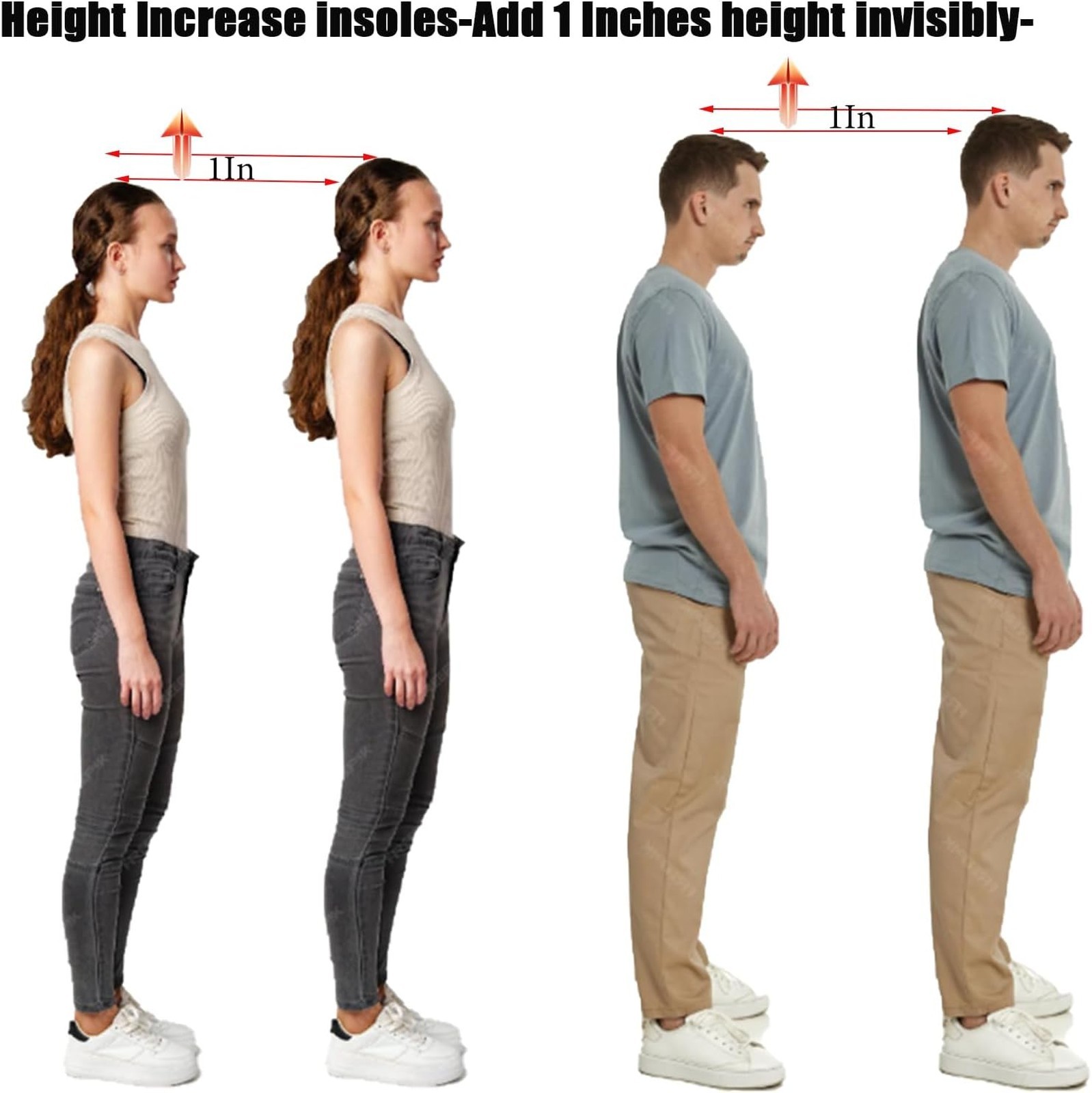Height Increase Insoles Soft Gel Heel Lift Inserts 1 Inch for Men Women Discreet