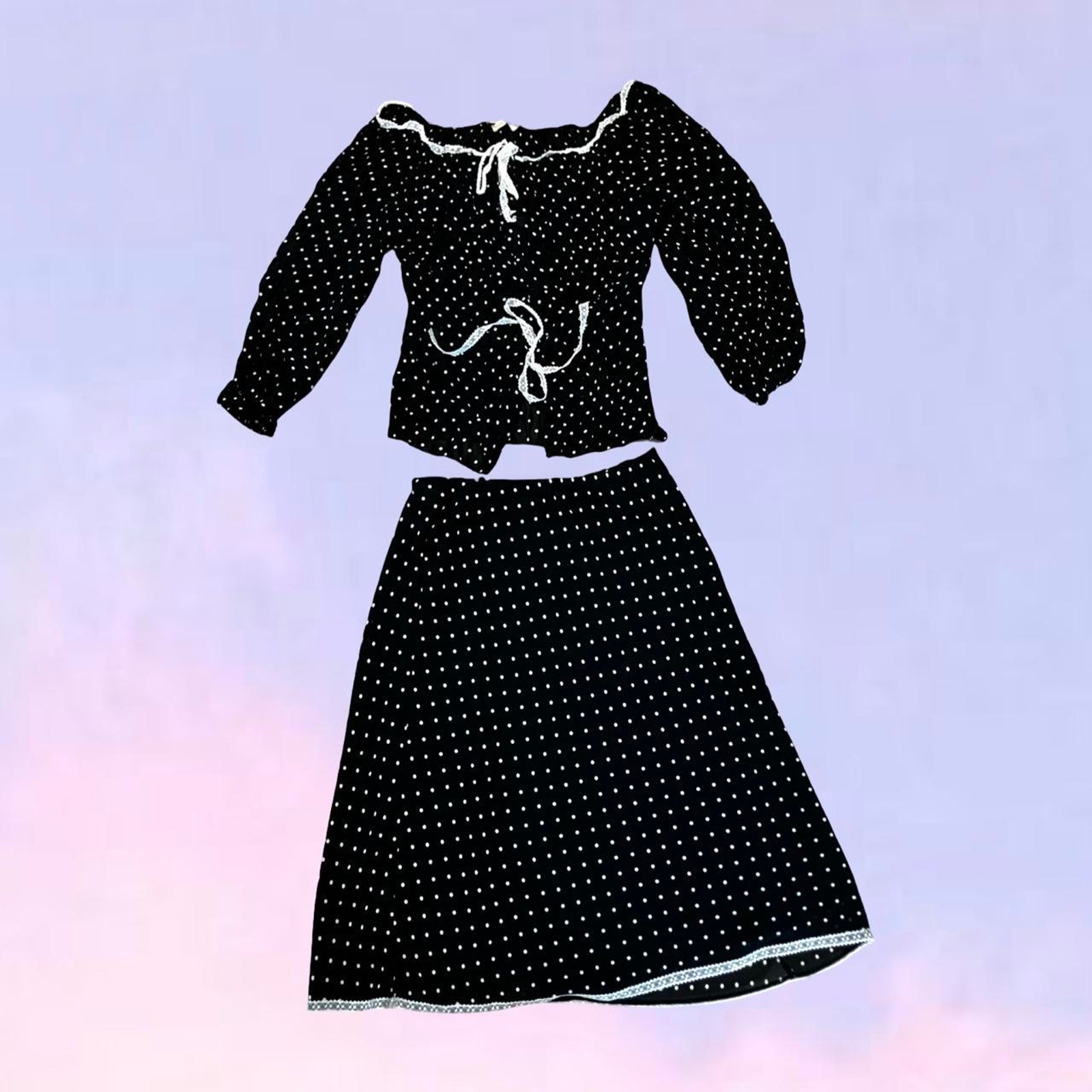 Vintage 90s y2k polka dot italian skirit set