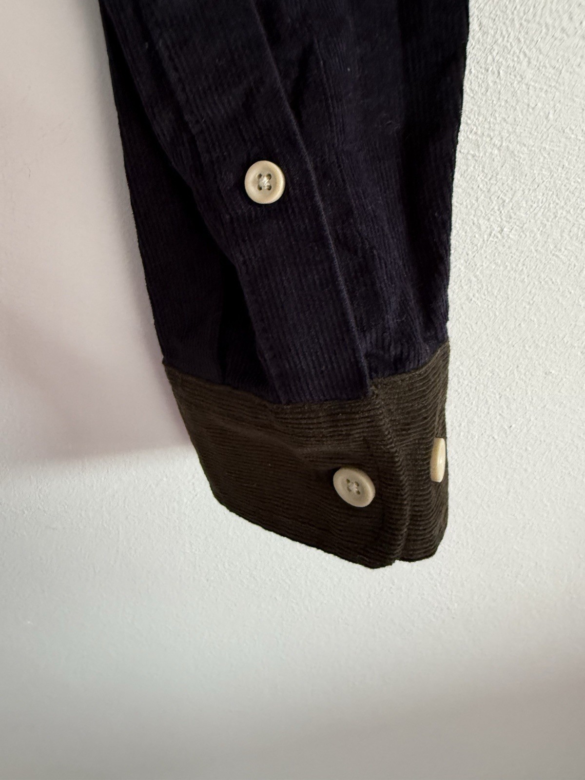 Folk Harper Colour Block Corduroy Shirt Mens Small 2 Khaki Navy Button Up BNWT