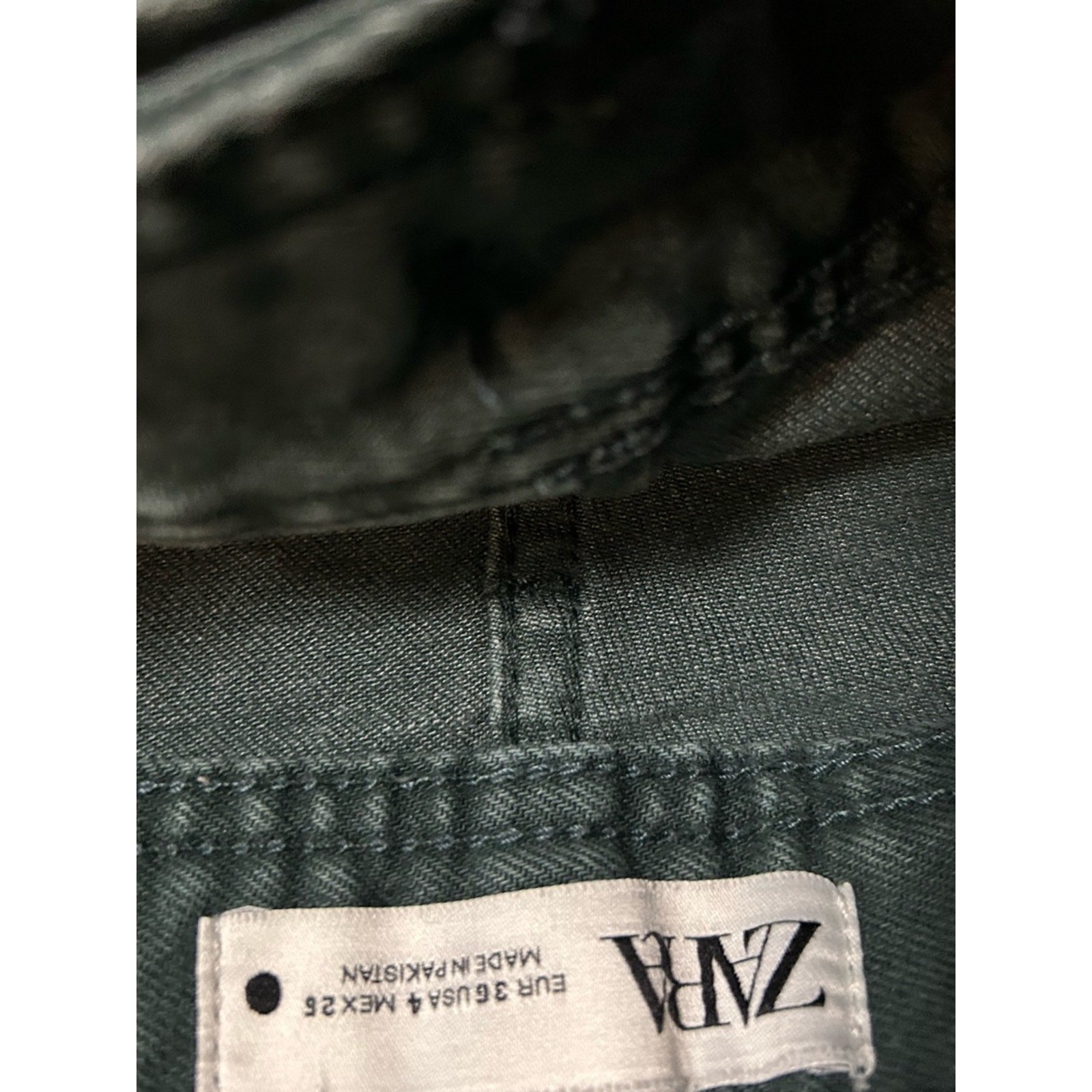 Zara The Marine Straight Wide Leg Raw Hem Dark Green Jeans SIZE 4