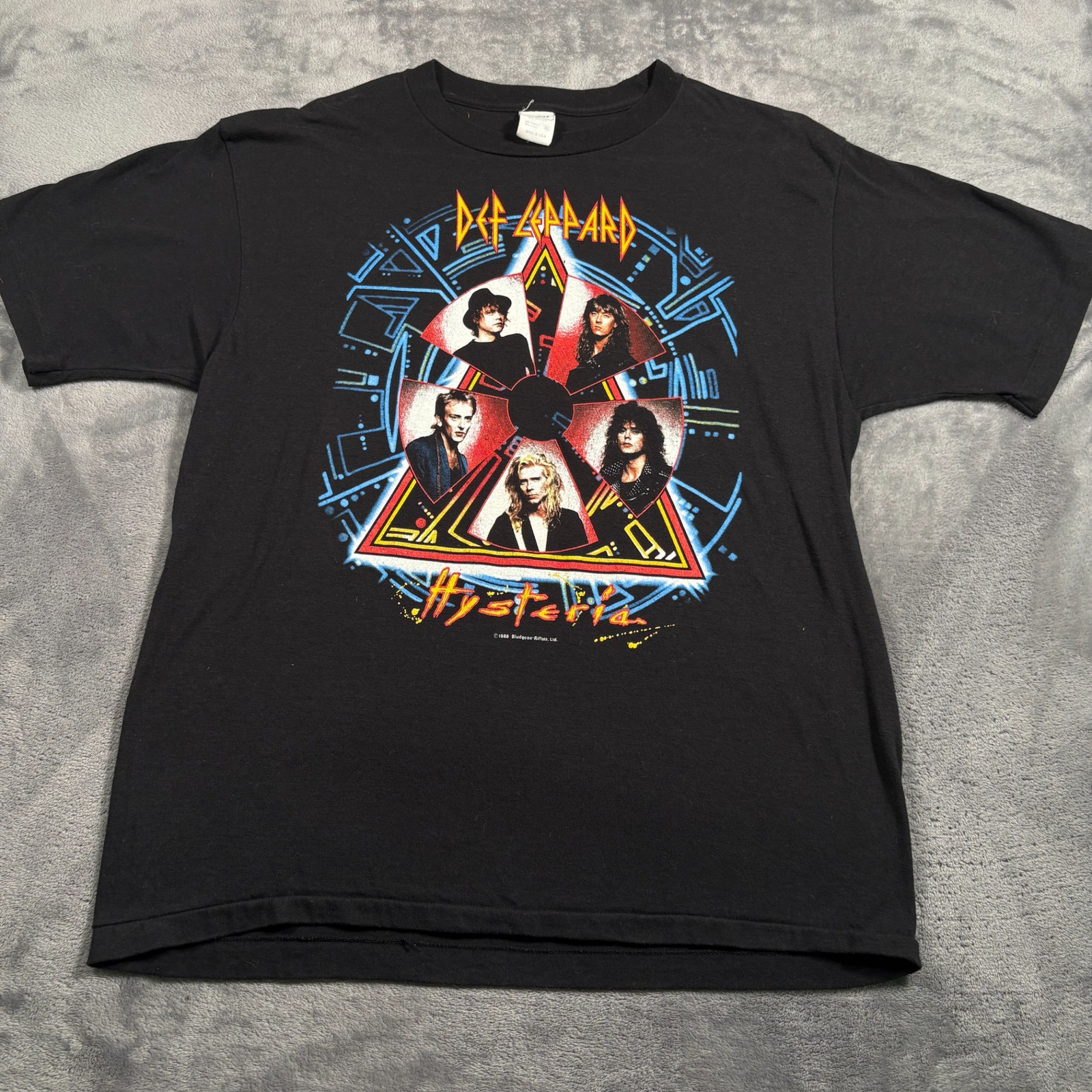 Vintage Ched By Anvil T-Shirt Mens XL Black Def Leppard Hysteria Tour Retro