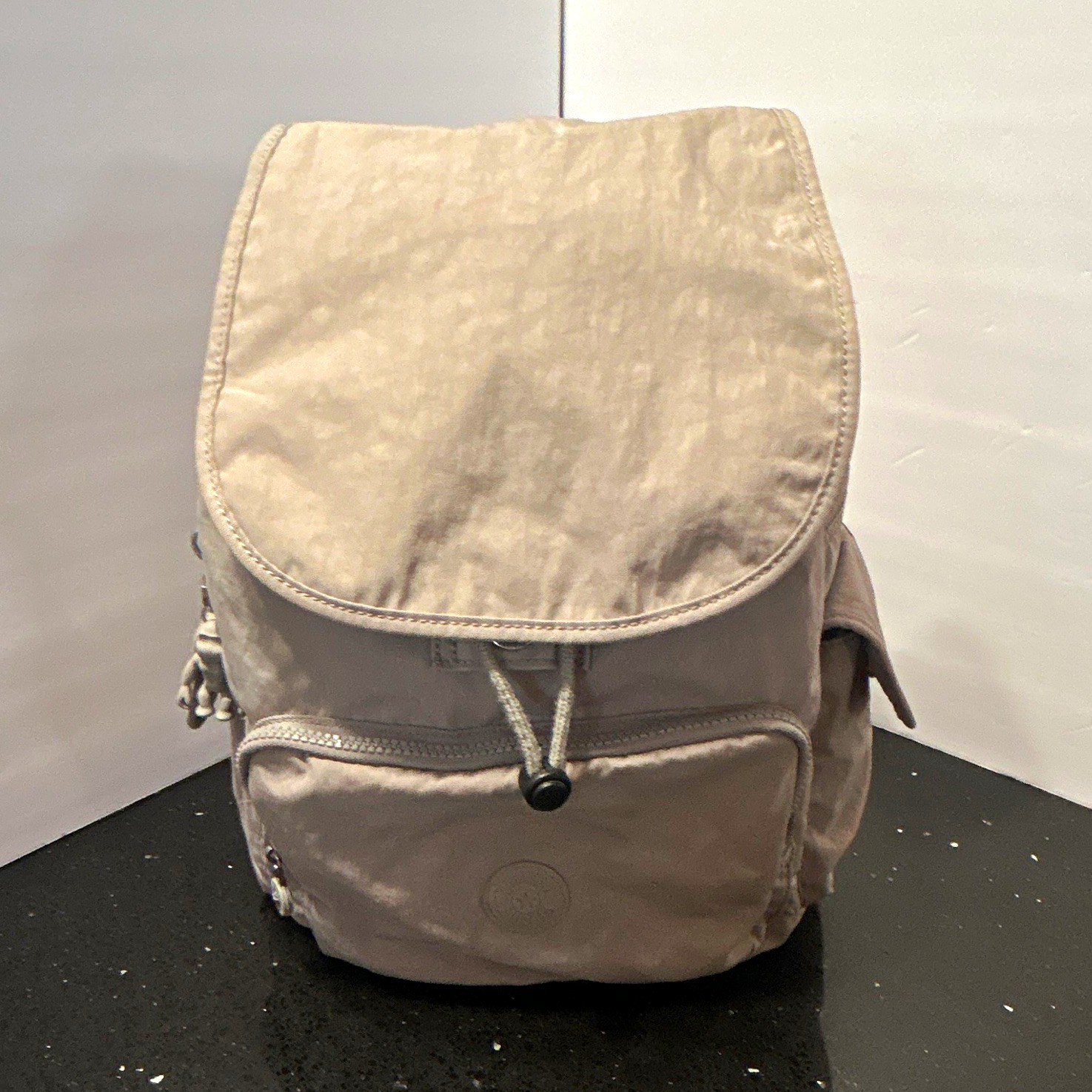 Kipling Women’s Gray Medium Backpack Flap Top Drawstring Zip Monkey Keychain