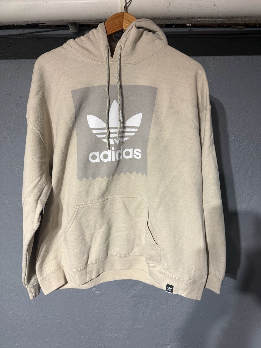 Adidas Originals Trefoil Graphic Pullover Hoodie in Beige