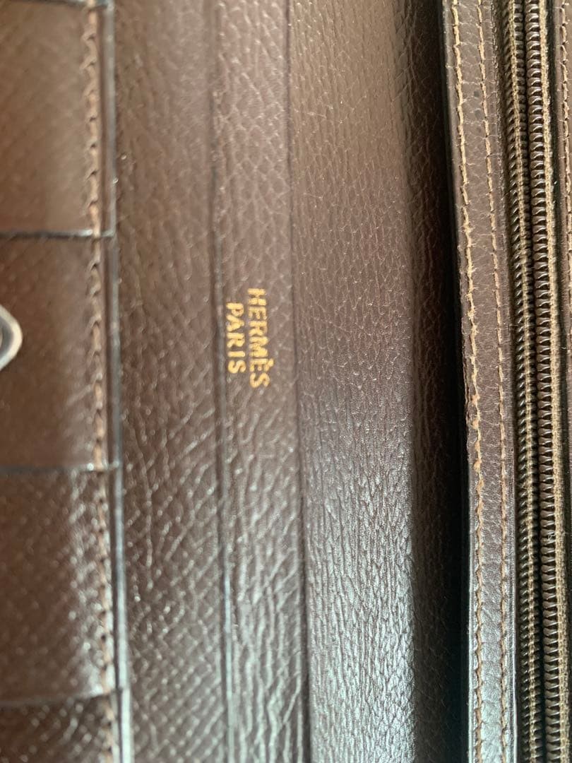 HERMES Bearn Long Wallet, Bifold Wallet, Leather, Engraved Brown 17.5x9cm France