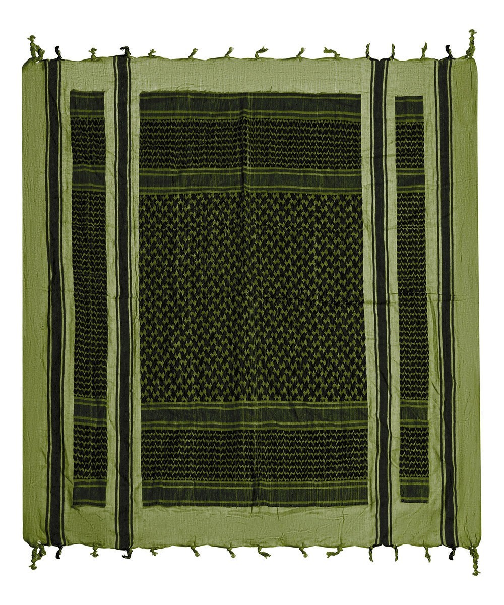 Mil-Tec OD Olive Black Shemagh Desert Scarf 100% Cotton 43x43in Tactical