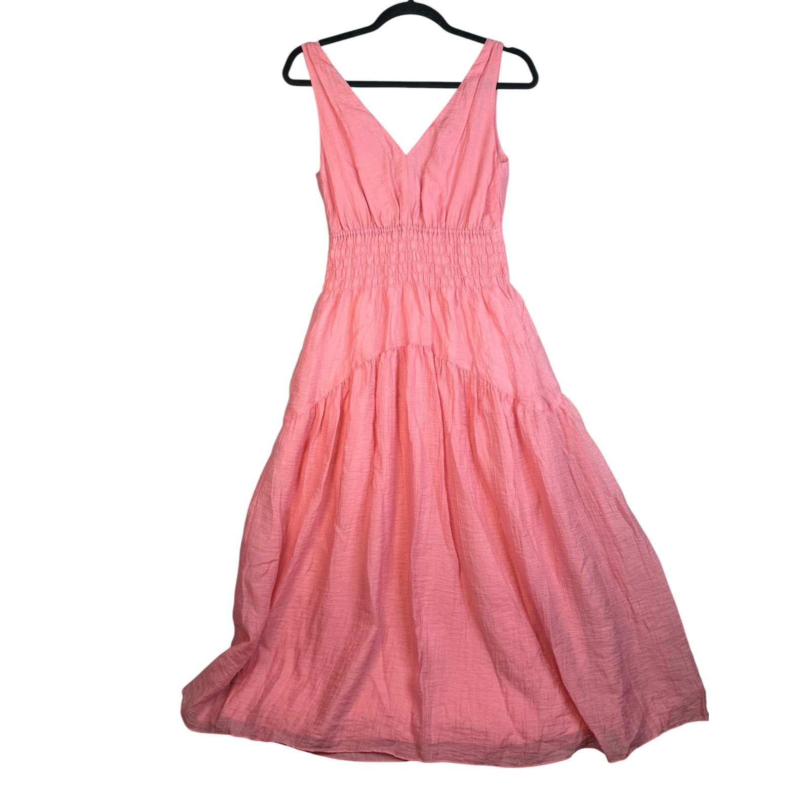 Vince Pink Smocked Waist Tiered Maxi Dress V-Neck Sleeveless XXS