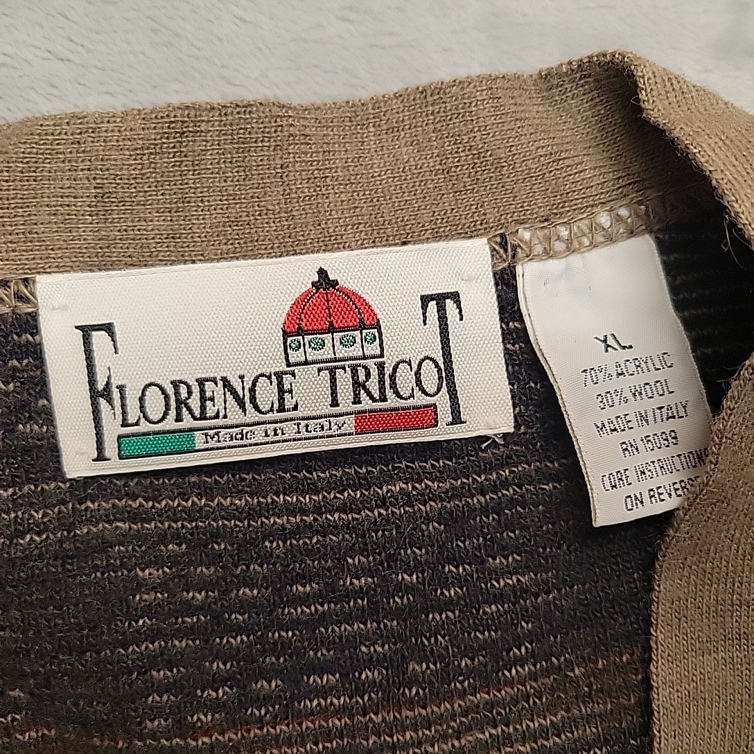 Vintage Florence Tricot Cardigan Sweater Men XL Plaid Wool Blend Made in Italy