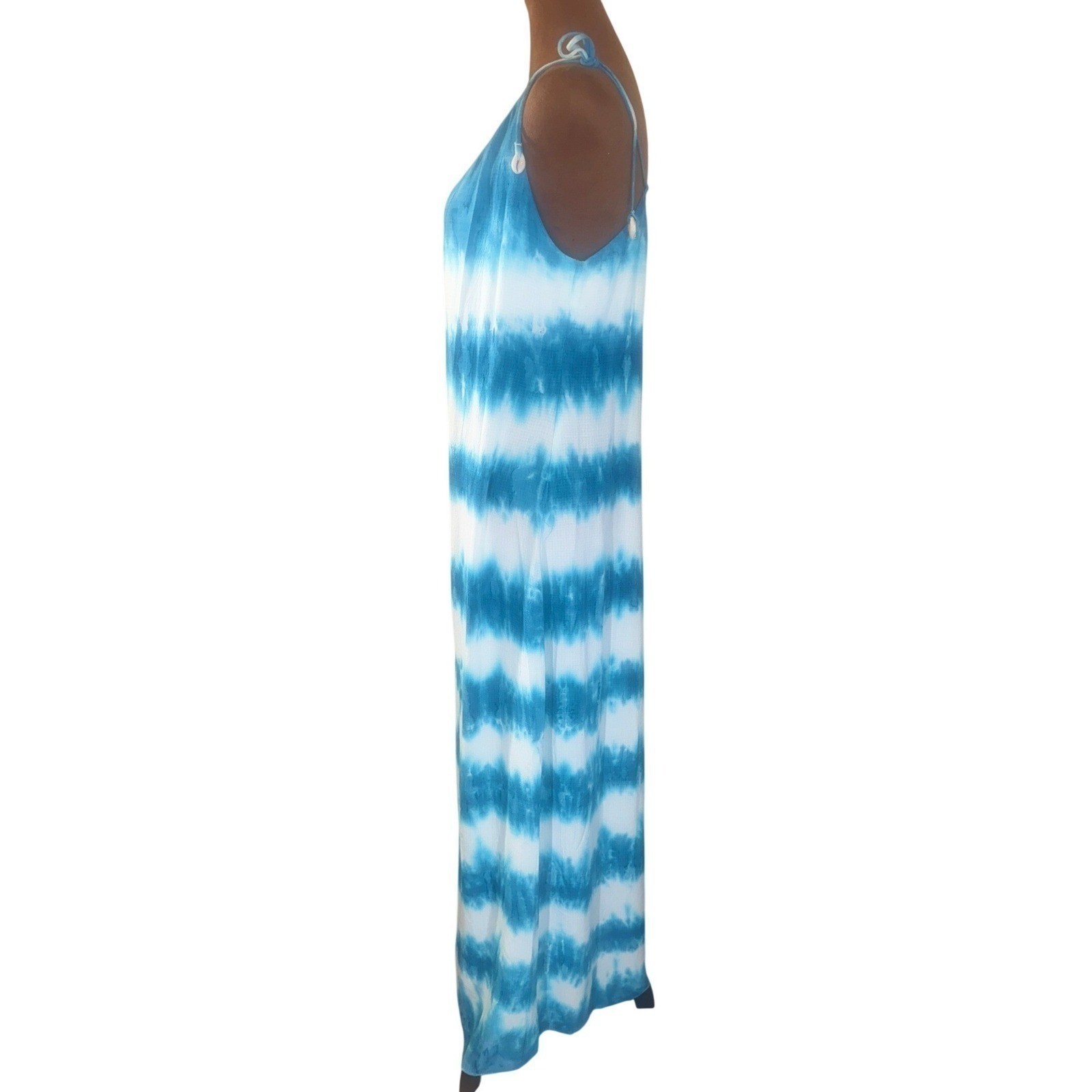 Shore Tie Dye Maxi Dress M Blue White Open Back Sundress Beach Resort NWT