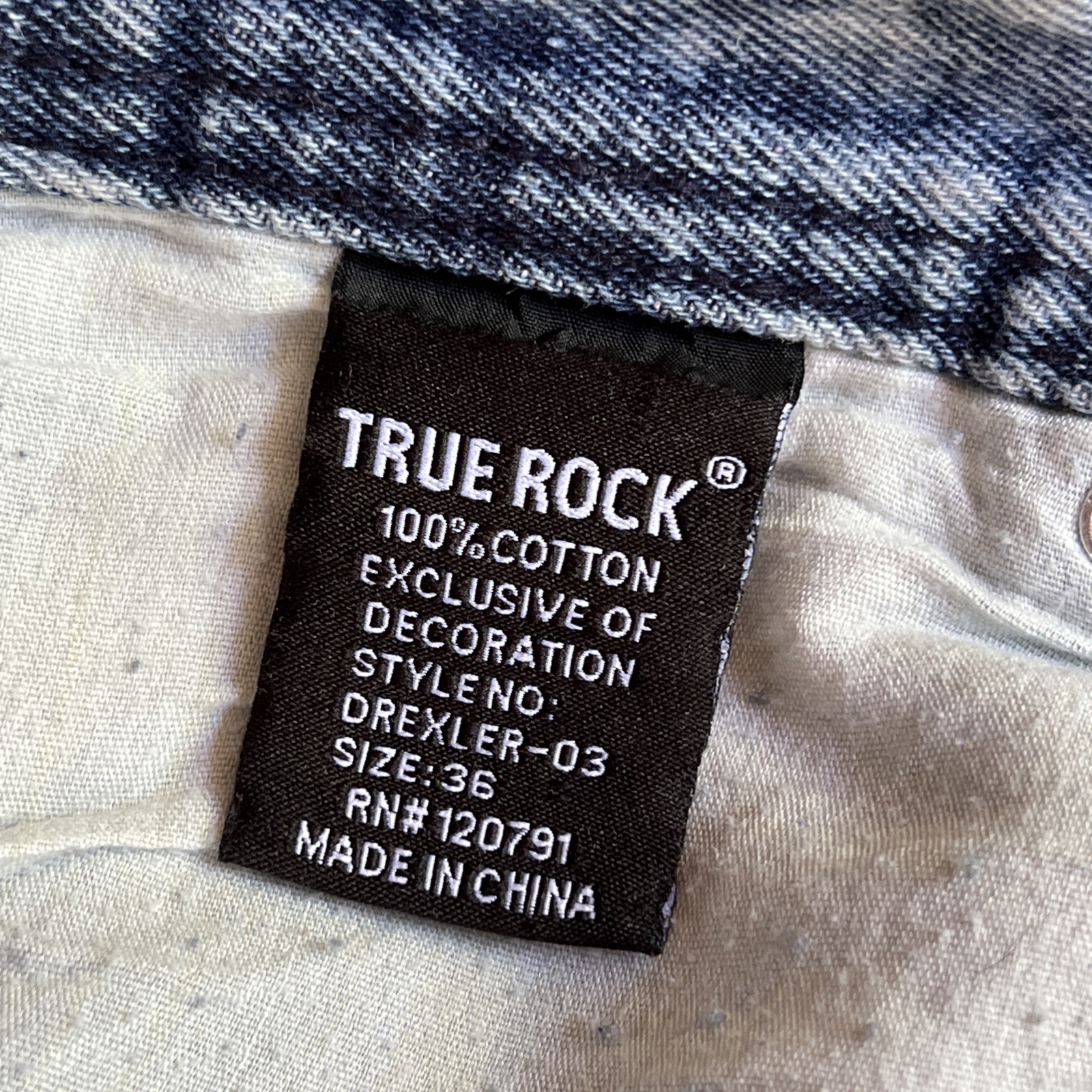 True Rock Jeans Mens 36×31 Blue Distressed Patched Acid Wash Straight Moto