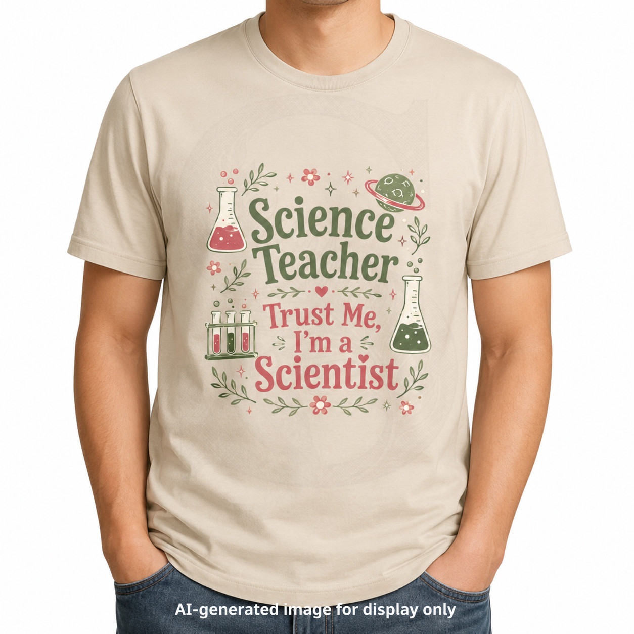Science Teacher T-Shirt | Floral Beaker Planet Design