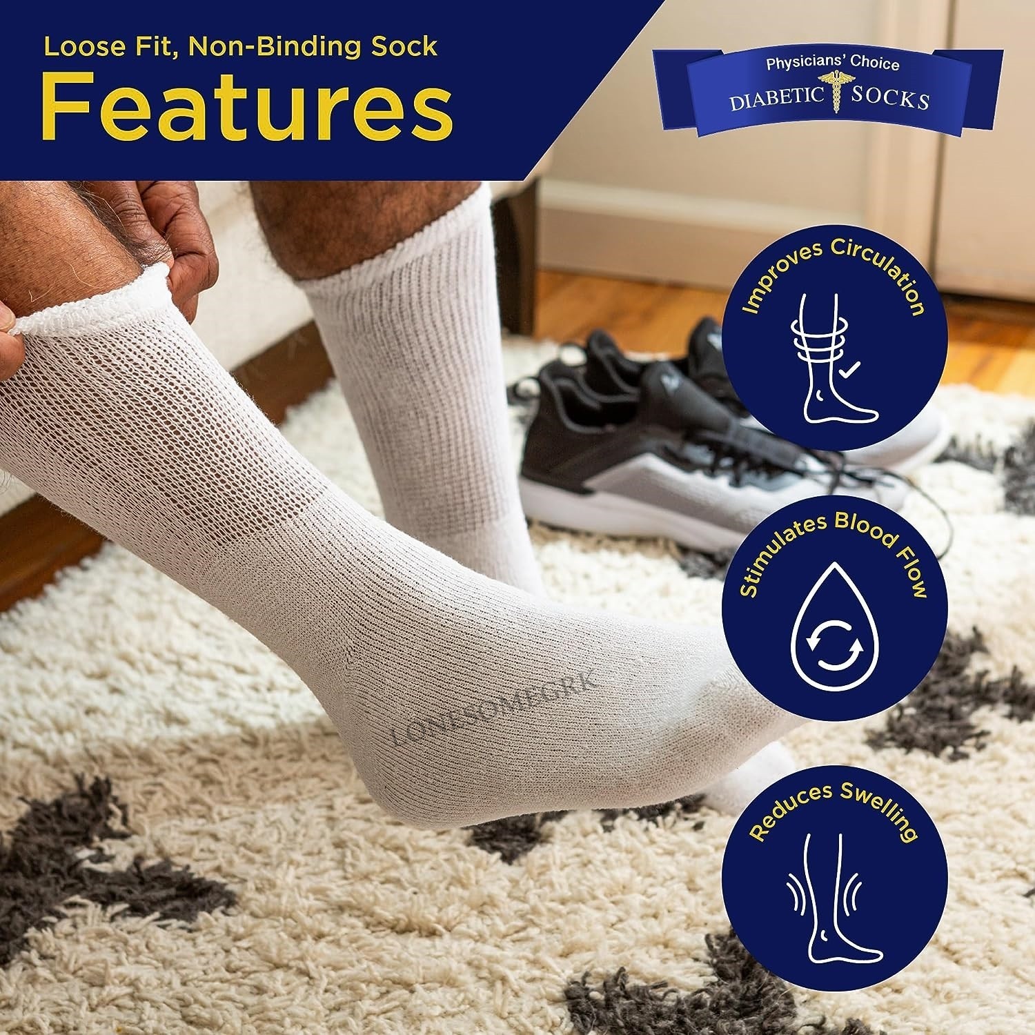 12 Pairs BIG MENS Shoe Physicians Choice VENTILATED Diabetic White Crew Socks