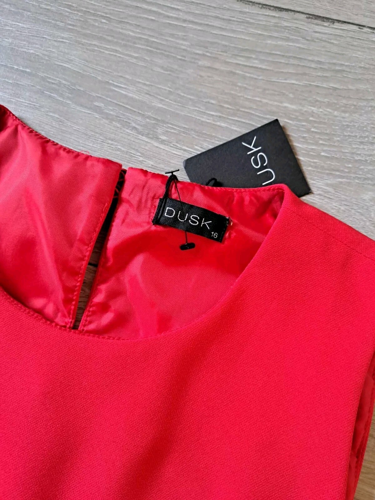 Dusk By Roman Red Stretch Sleeveless Peplum Hem Dress Smart Occasion Office UK16