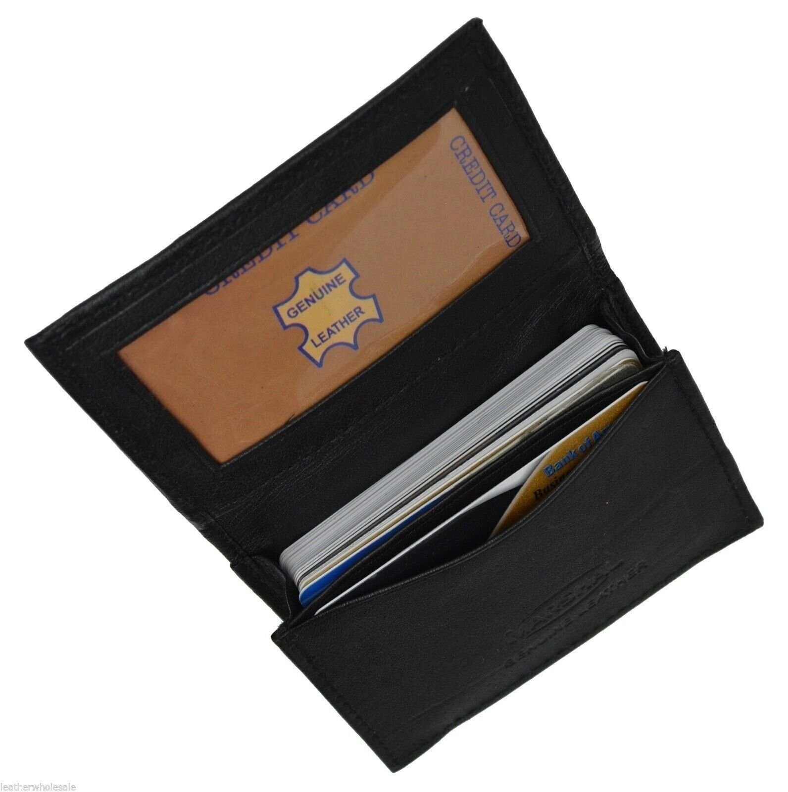 Black Genuine Leather Expandable 18 Credit Card ID Business Card Holder Wallet
