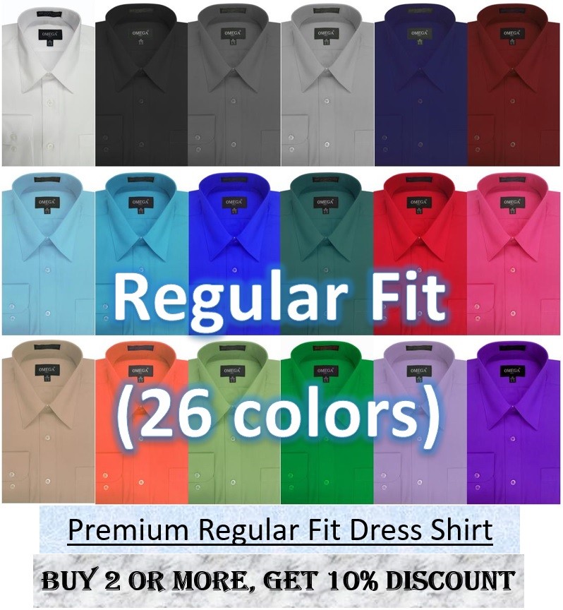 Omega Men’s Premium Regular fit Long Sleeve Dress Shirt 26 Colors Part 1