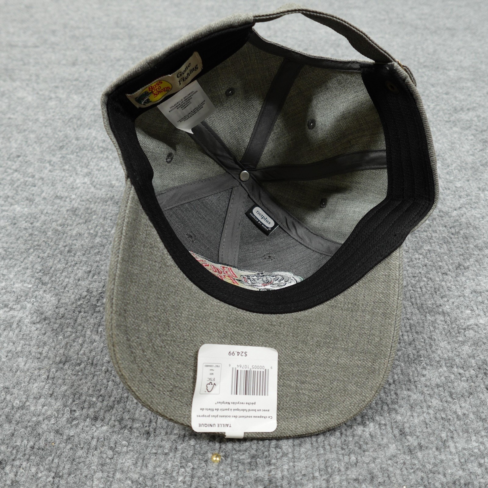 Bass Pro Shops Hat Cap Strap Back Mens One Size Gray Tweed Fish Outdoor Logo