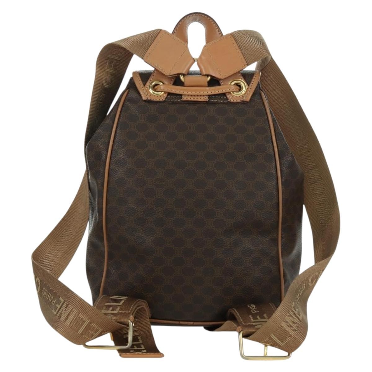 CELINE Macadam Canvas Backpack PVC Leather Brown Gold Auth am11186A