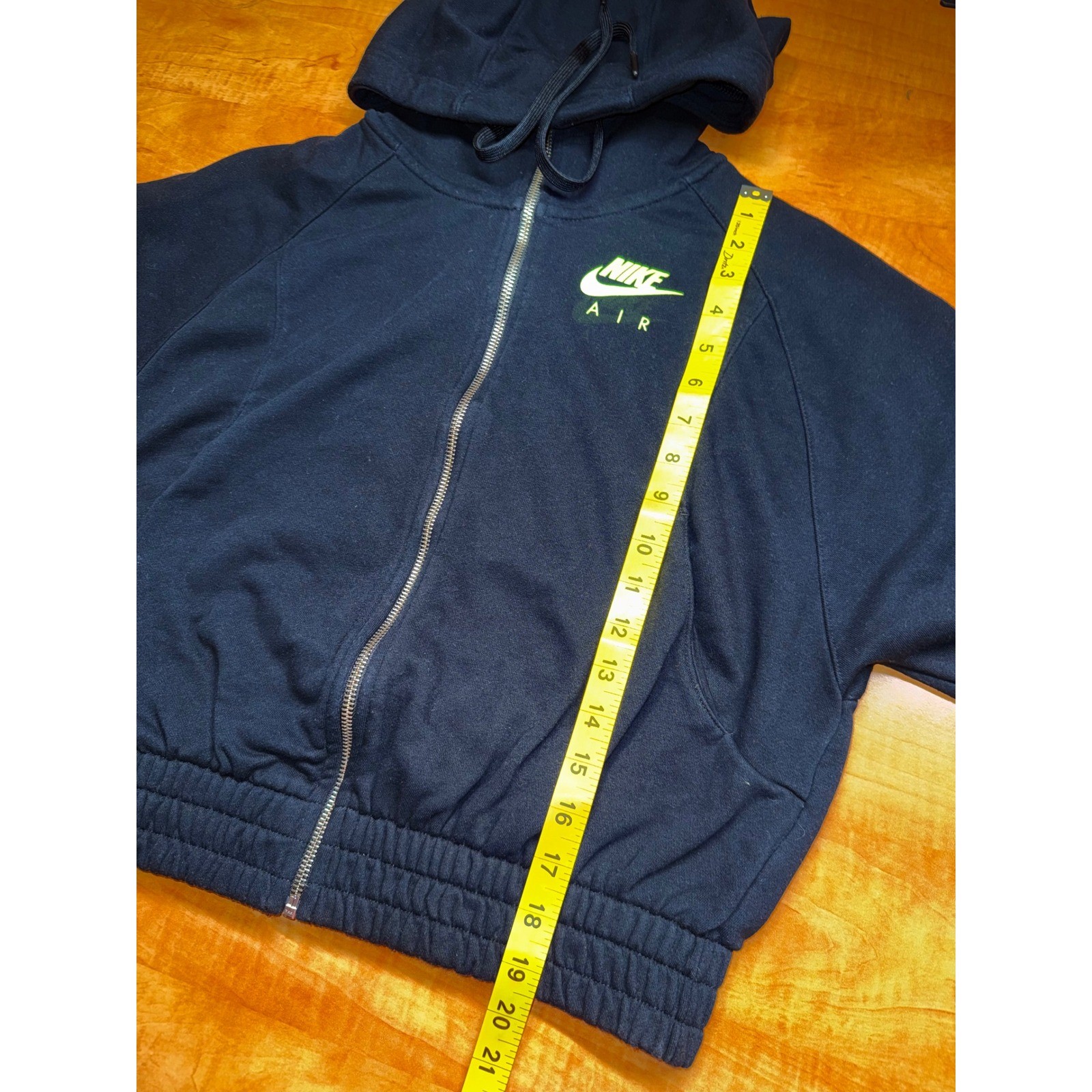 Nike Air Womens Small Black Neon Yellow Cropped Full Zip Hoodie Fleece Jacket