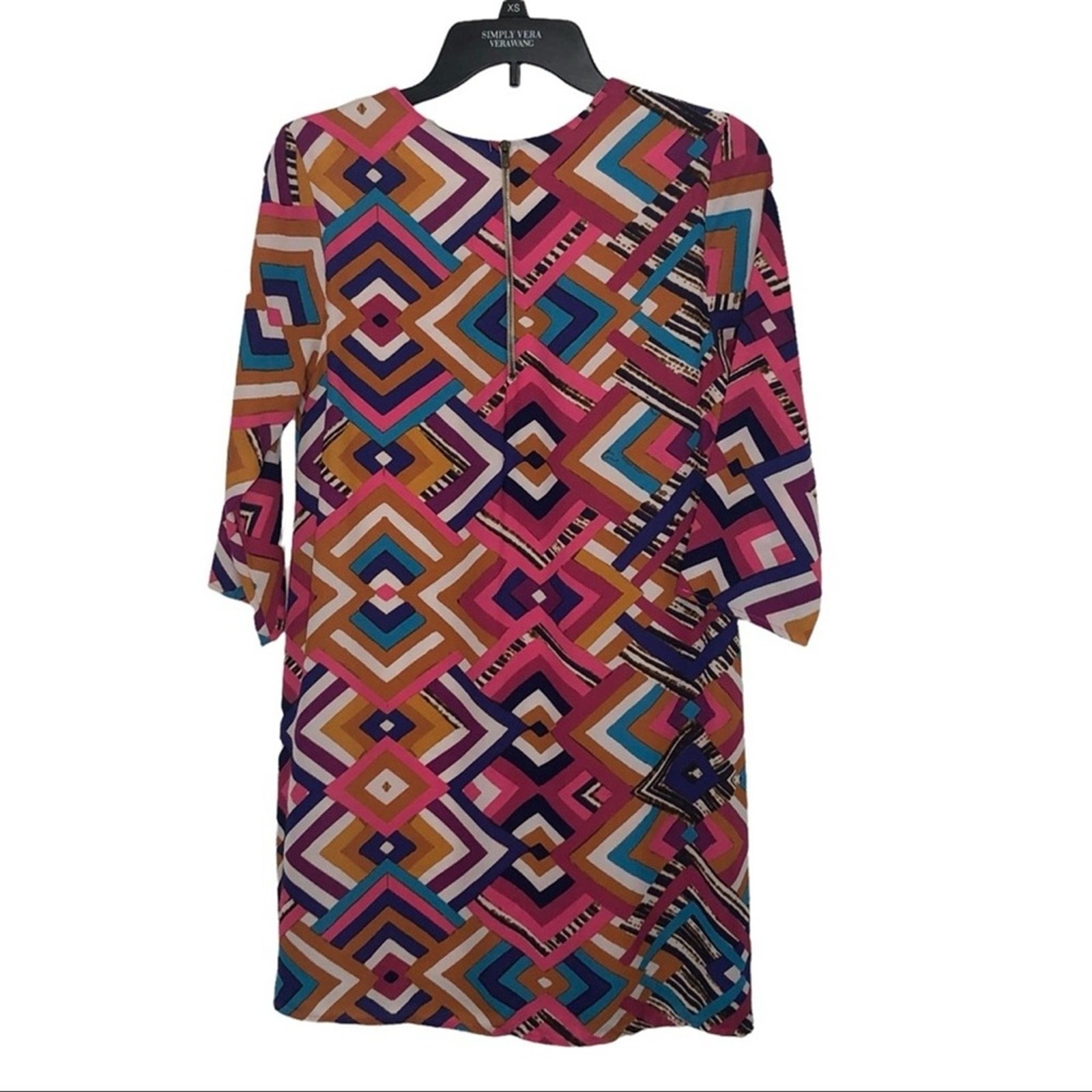 Everly Womens Shift Dress Small Pink Black Graphic Print Mini Mod Retro Chic