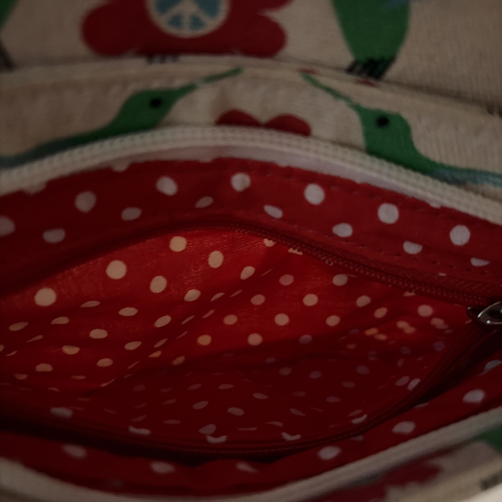 Bungalow 360 Green Hummingbird & Red Flower Print Peace Wristlet Bag Purse