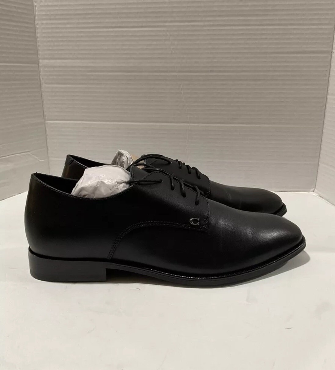 Coach Men’s Solid Black Colored Leather Metropolitan Derby Shoes Size US 7.5D