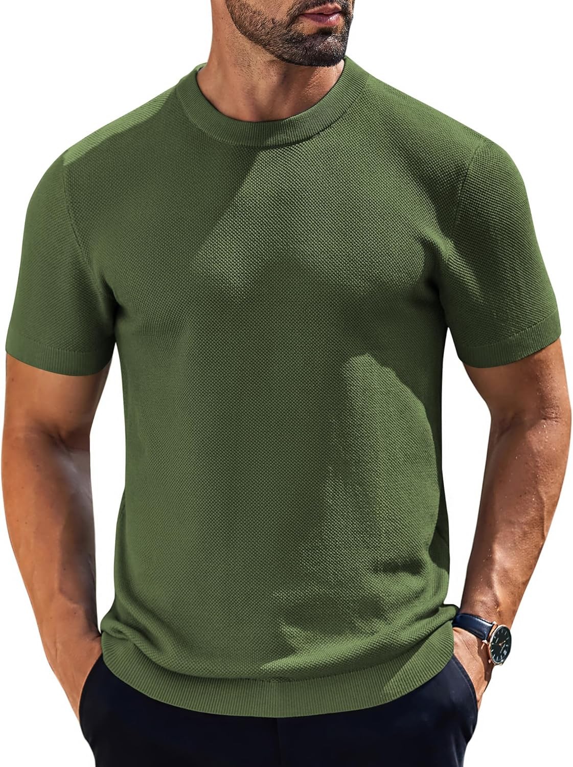 Coofandy Men’s Knit T-Shirts Short Mens TShirts Sleeve Crewneck Shirt Casual