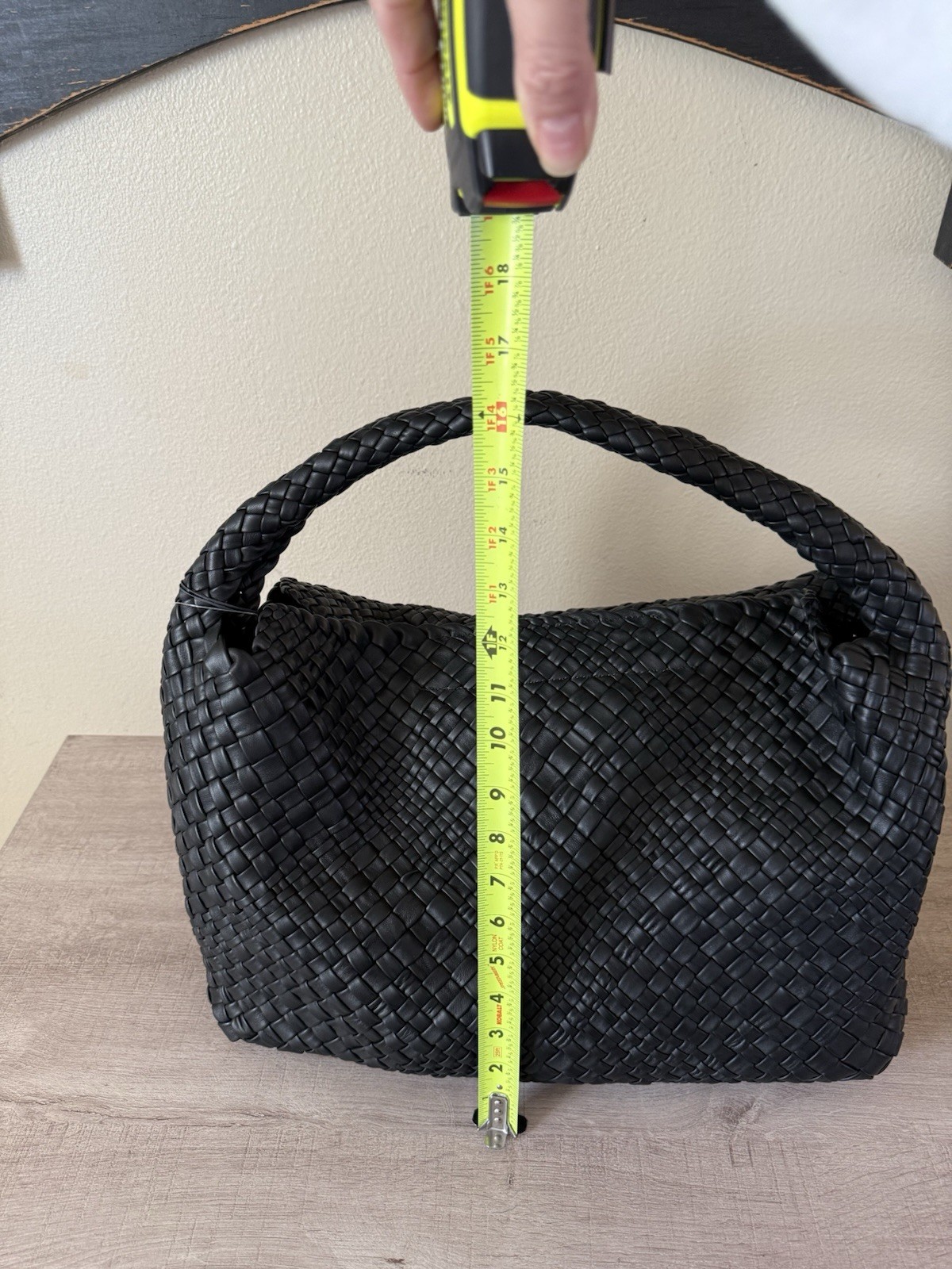 Falor Italy Black Woven Leather Shoulder Bag Hobo RARE Magnetic Closure NWT