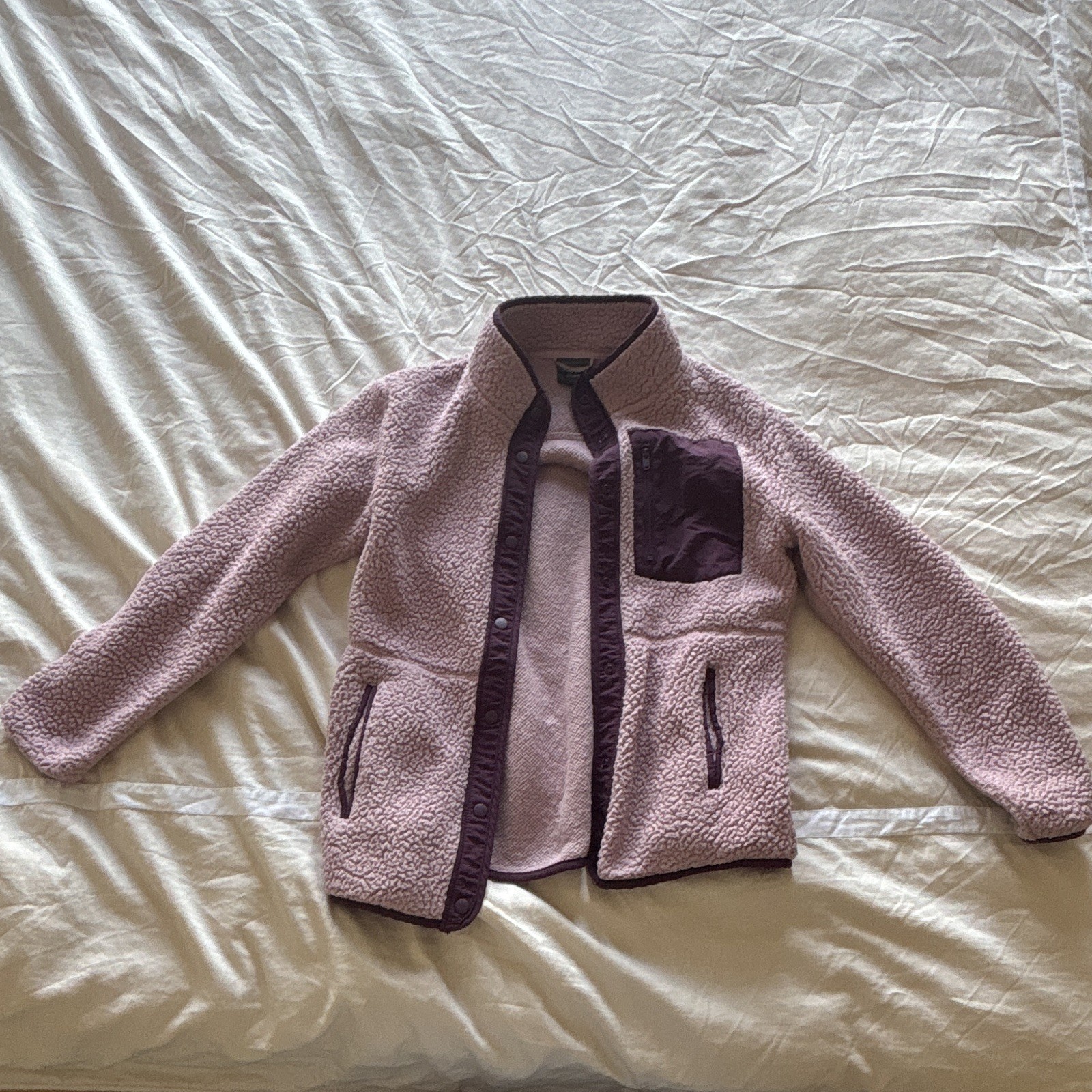 32 degrees Women’s S Pink/Purple Snap-Front Fleece Jacket Chest Pocket, Solid