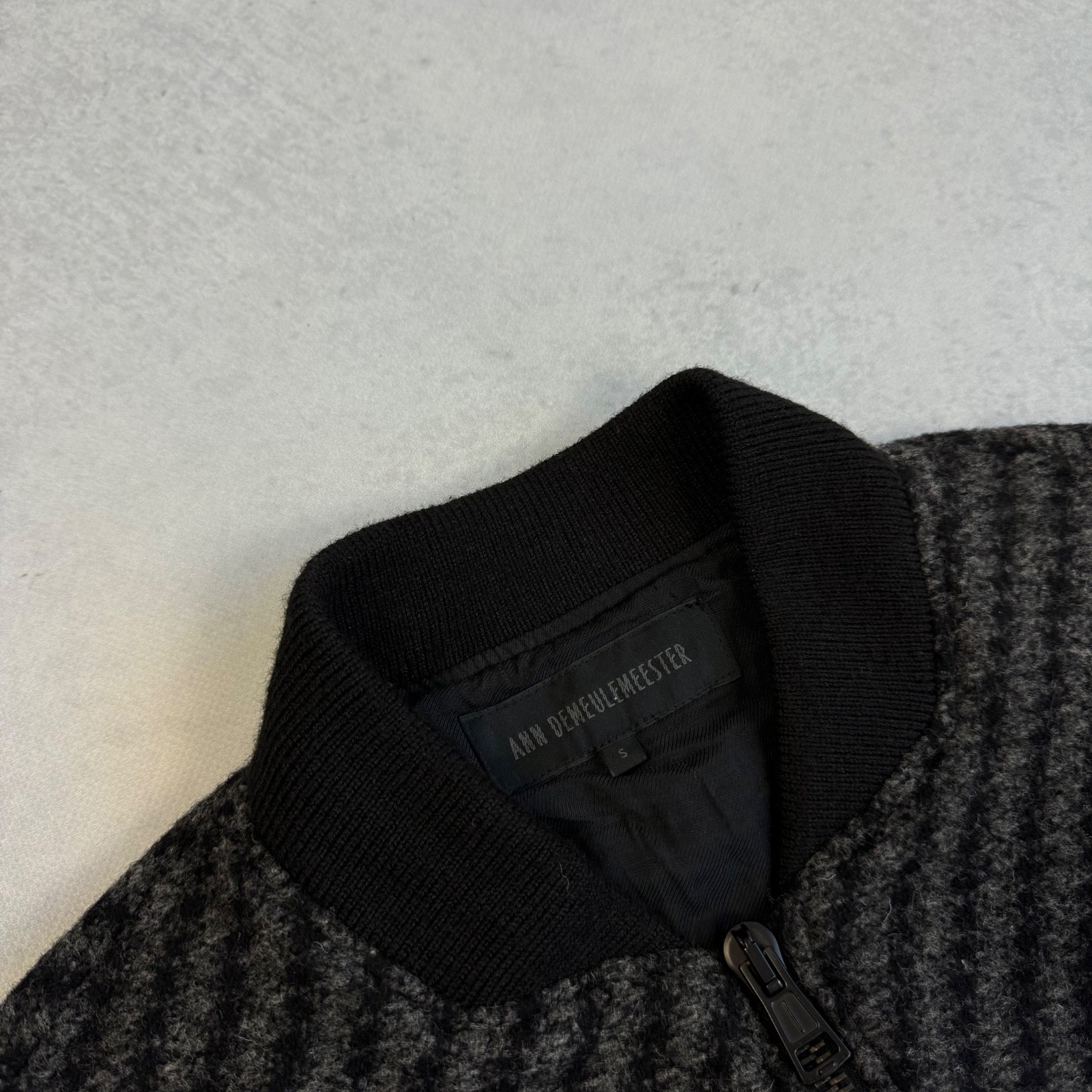 ANN DEMEULEMEESTER SAMPLE BETTOCA WOOL BOMBER JACKET ARCHIVE BLACK GREY MENS S