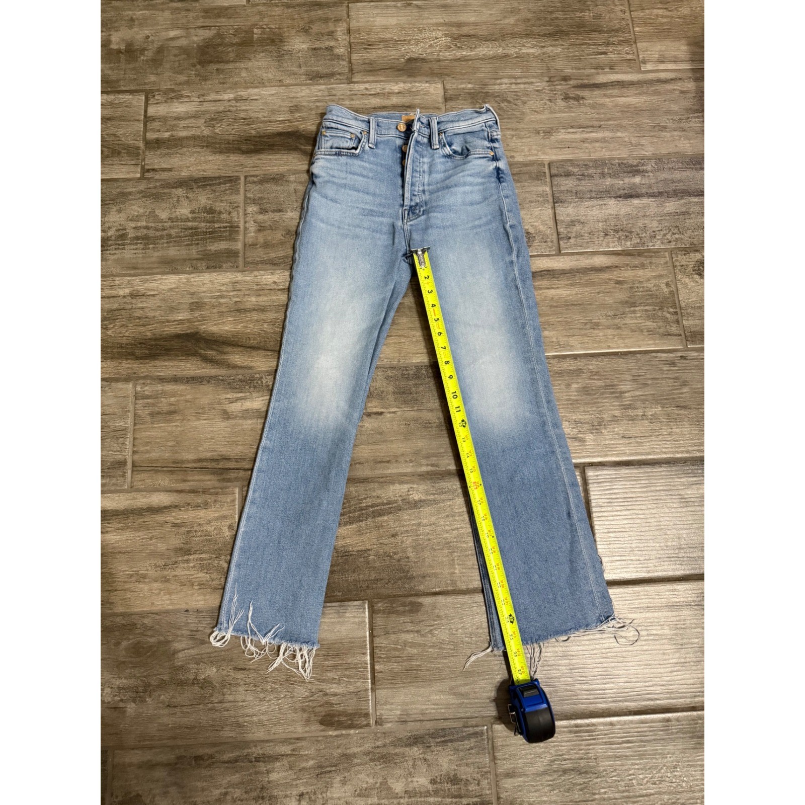 Mother The Tripper Flood Fray Jeans Look Ma No Hands Light Blue Wash 24