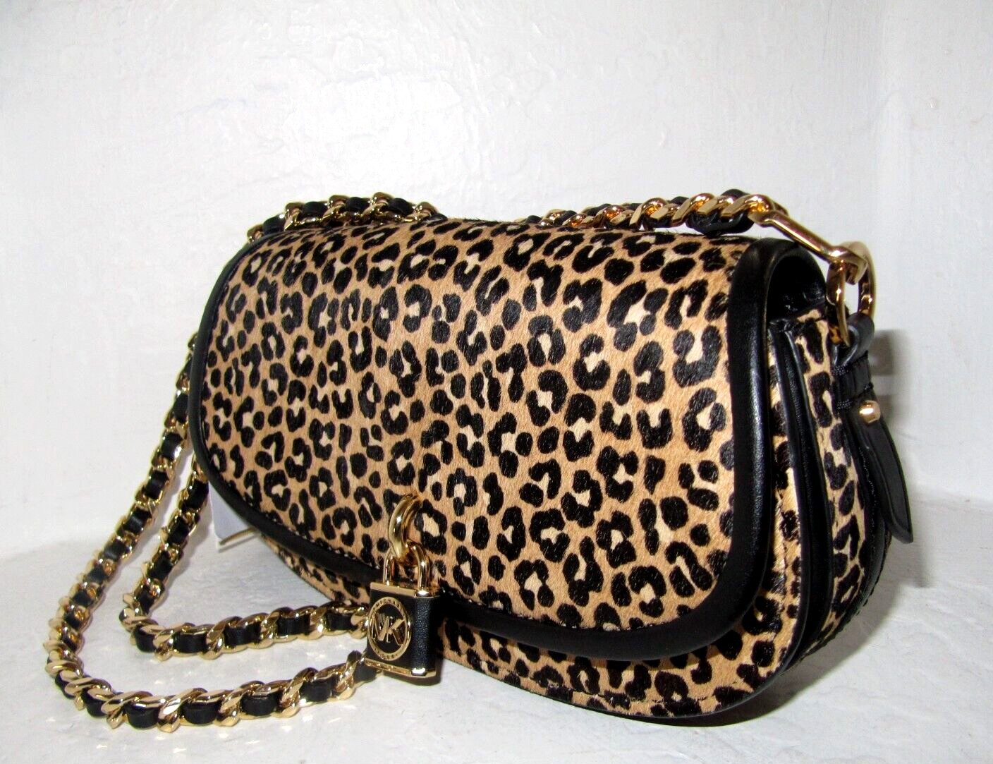 Michael Kors Mila Leopard Haircalf Small E W Chain Sling Messenger Bag NWT $328