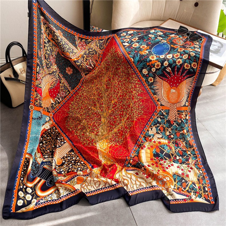Elegant Silk Scarf (43x43in) Lightweight Versatile Large Size Scarves Wraps