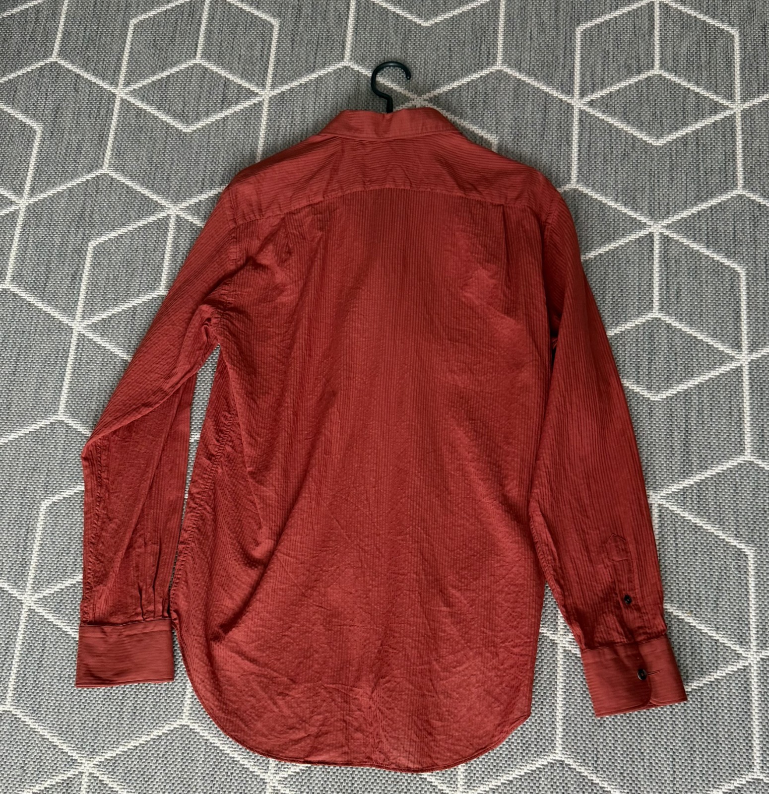 COBRA S.C. Men’s Rust Red Textured 100% Cotton Long Sleeve Shirt – Made in Italy