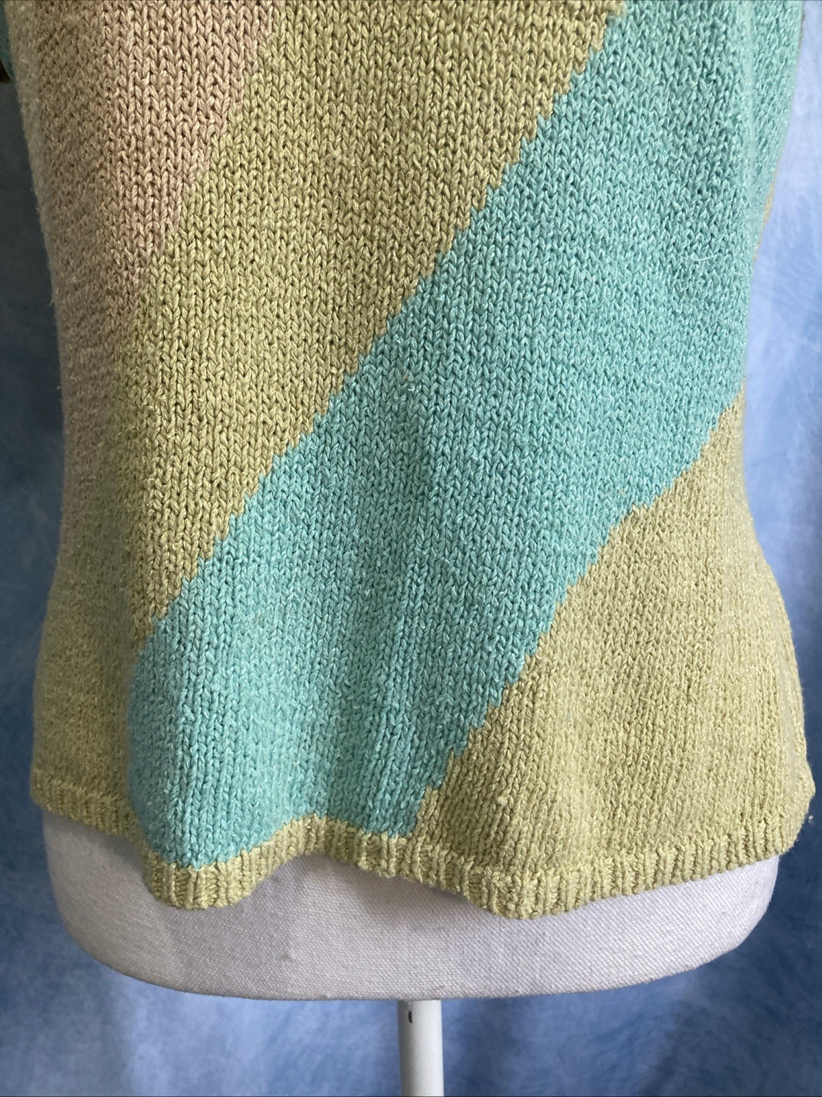 Vtg 90s Requirements Pastel Color Block Knit Short Sleeve Sweater Top Ramie Boxy