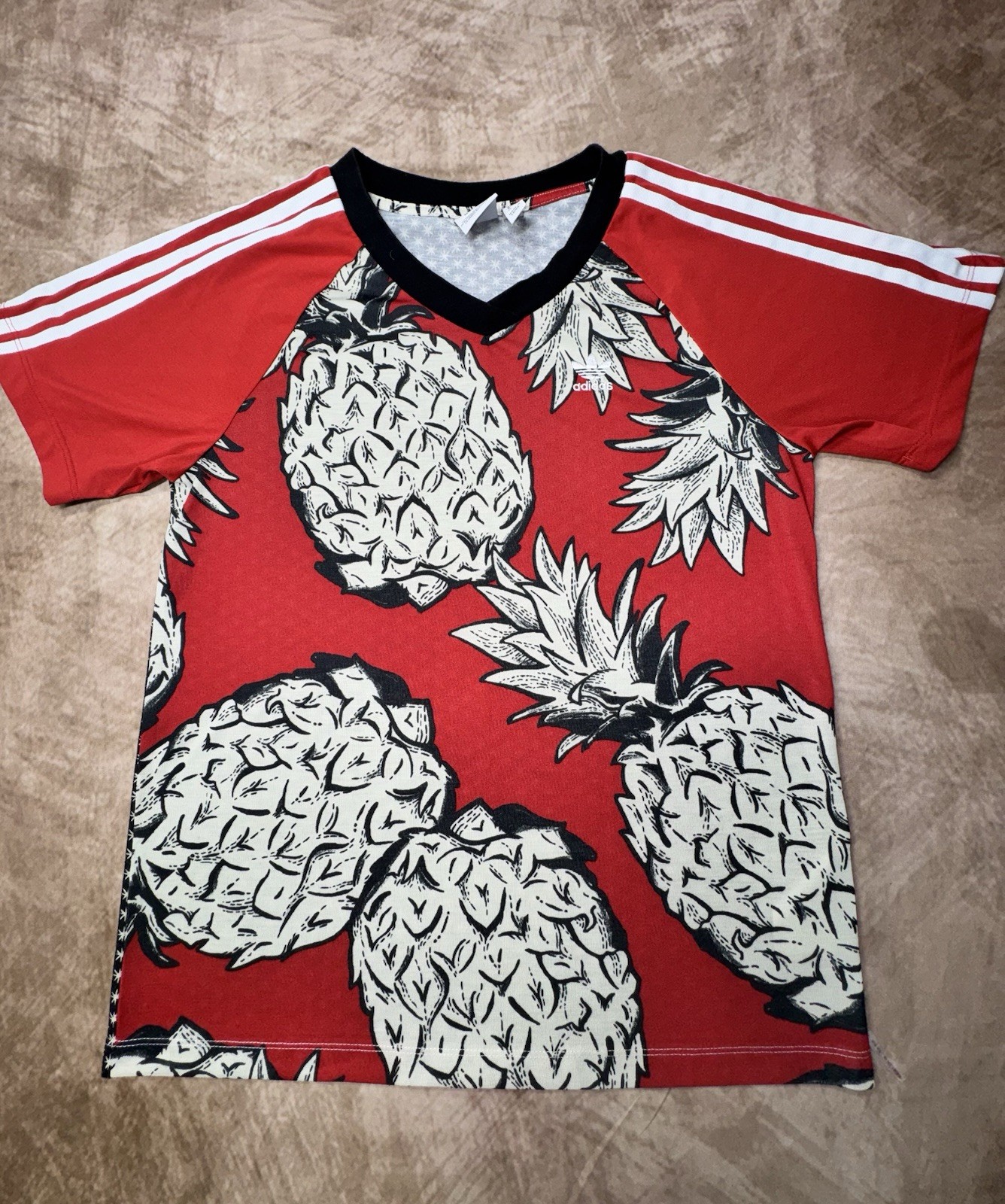 Adidas Pineapple x Farm Rio Embroidered Logo T Shirt Womens Red Black Medium