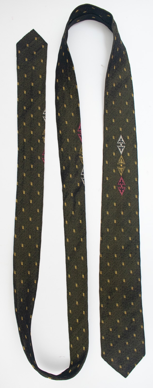 1950s Vintage Skinny Tie Black Olive Green Gold Fleck Atomic Mid Century Mod