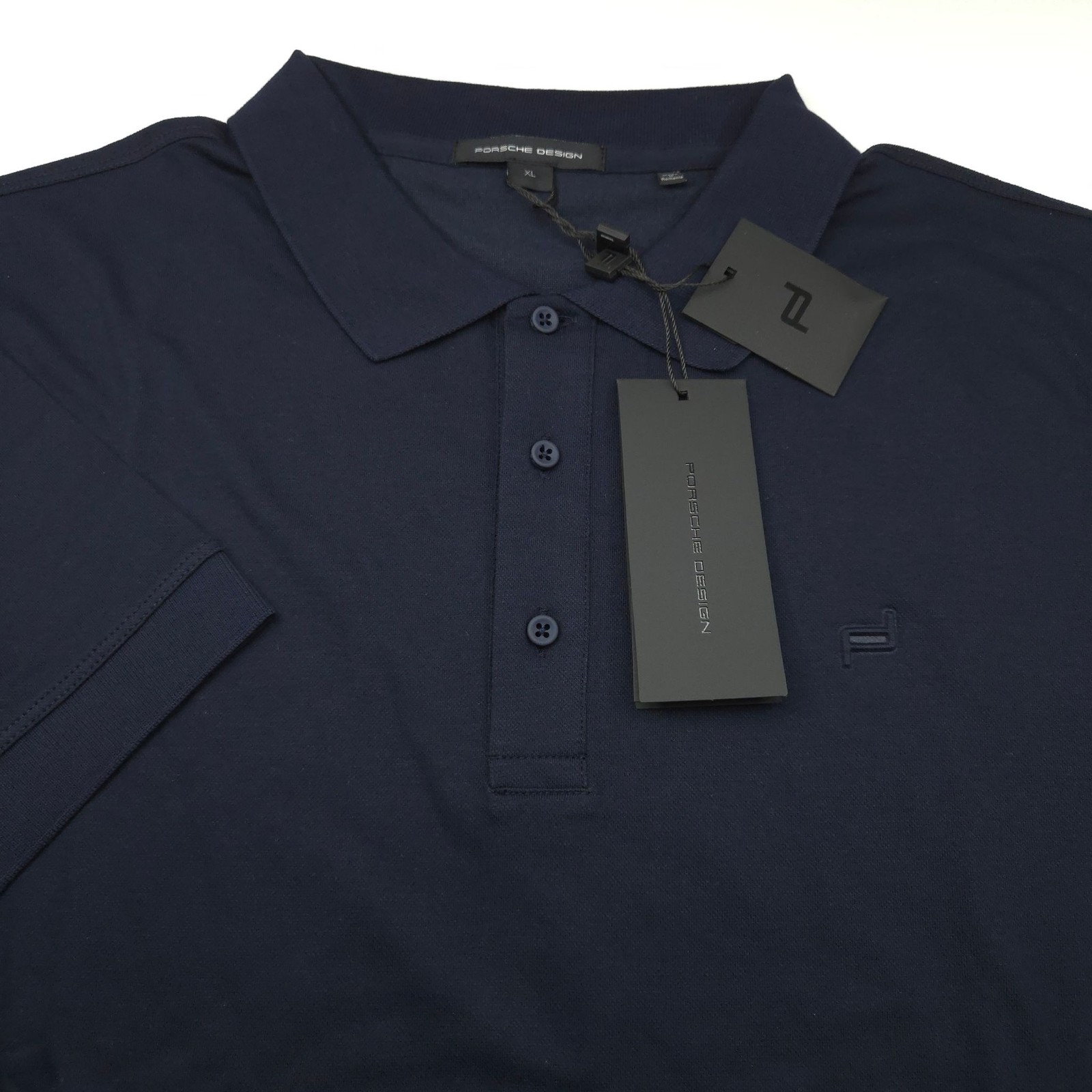 Porsche Design Polo Mens XL Navy Short Sleeve Cotton STRETCH Logo Embroidered