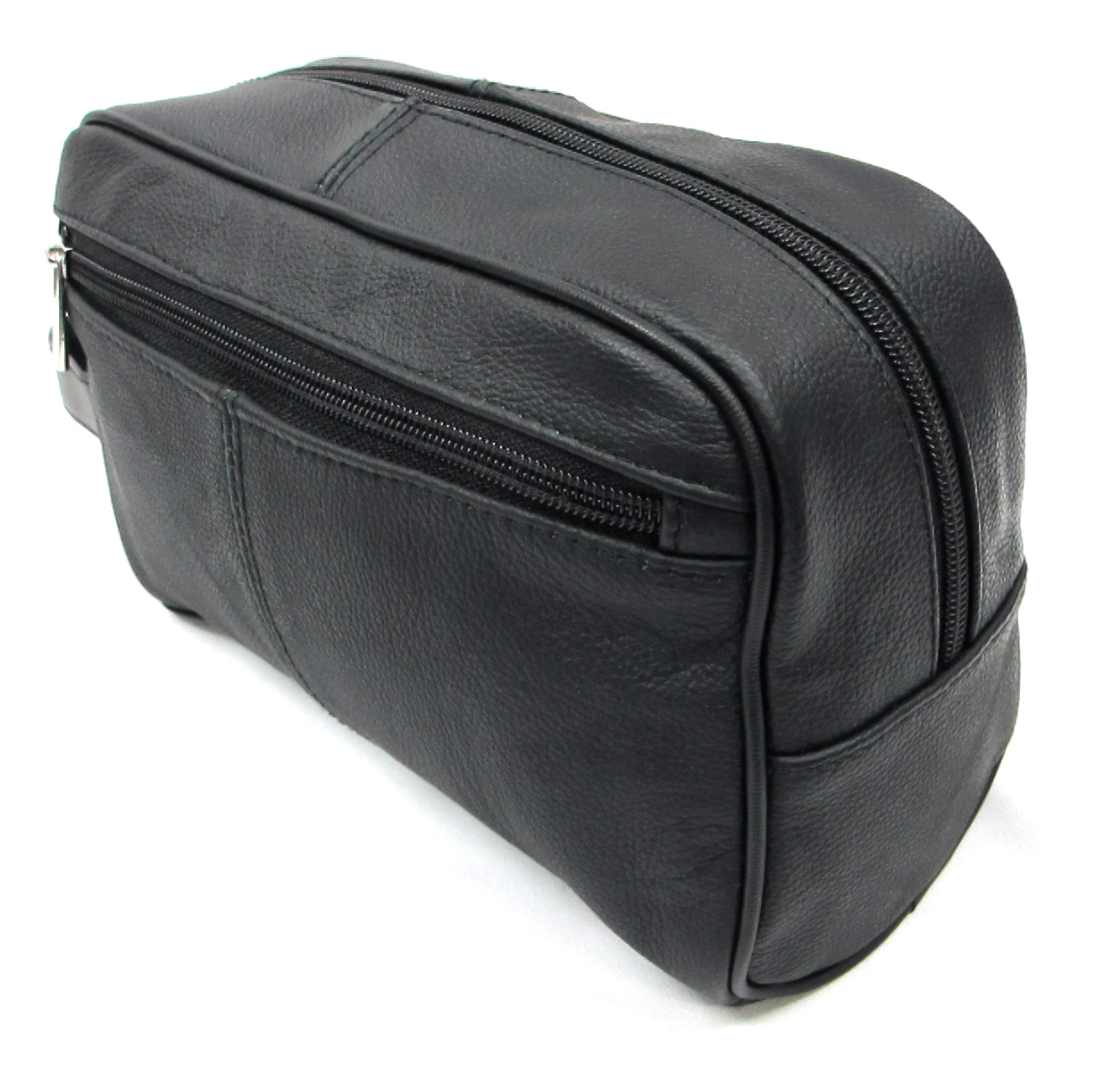 Quality Genuine Cow Leather Men’s Shaving Toiletry and Travel Bag 3 Zipper Black