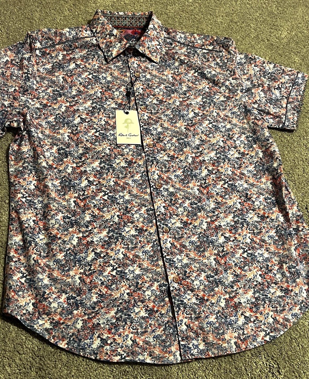 ROBERT GRAHAM Button Up Front Short Sleeve Shirt HAAS Floral Print CLASSIC Sz LG