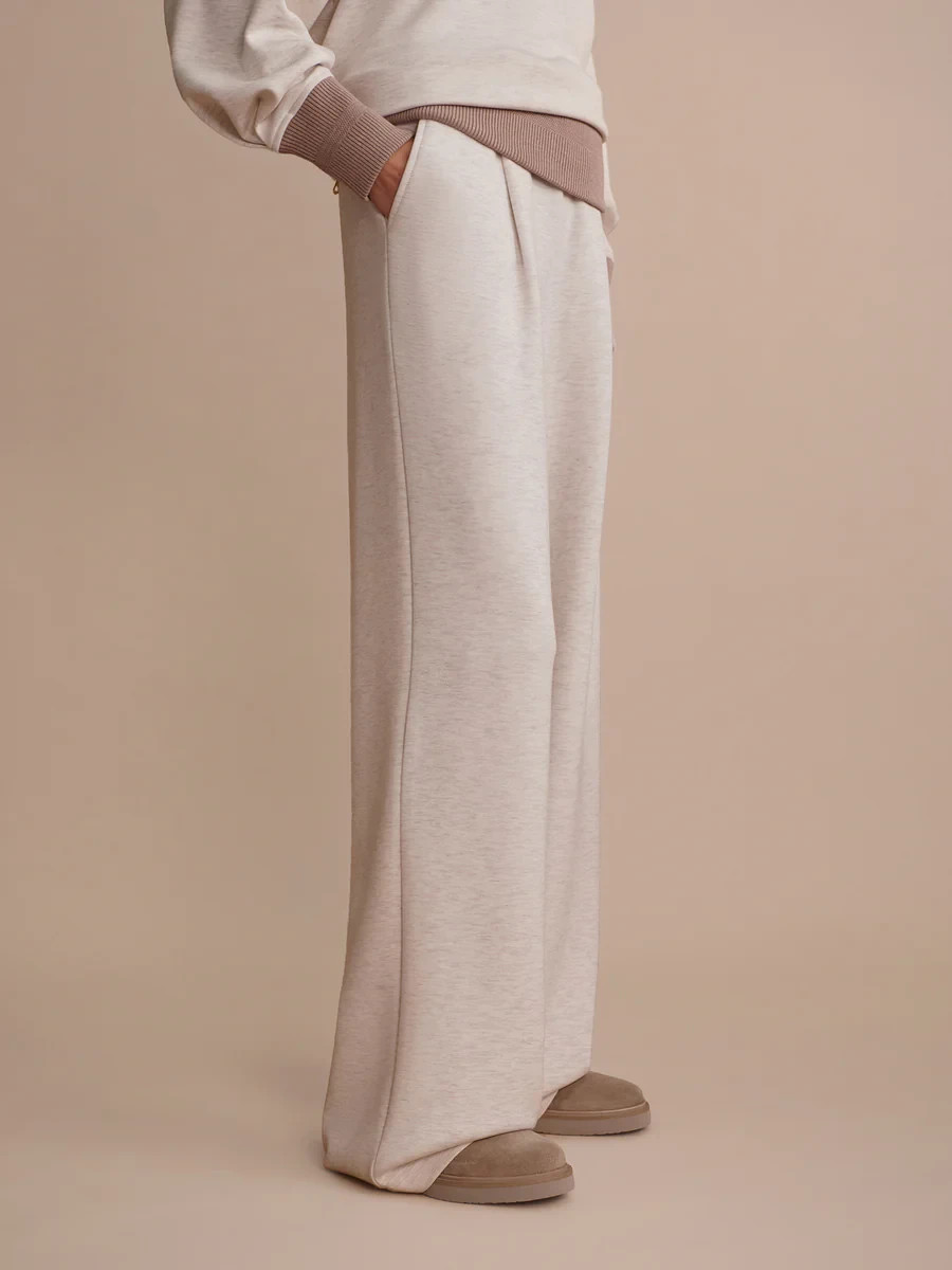 Varley The Extra Wide Leg Pant 29.5″ in Ivory Marl, Size Small