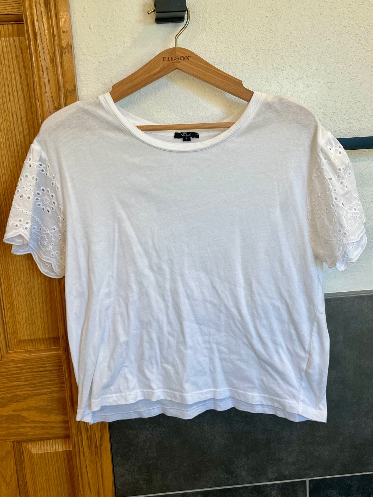 Rails Georgia White Eyelet Embroidered Sleeve Cotton Tee Shirt Top Size Small