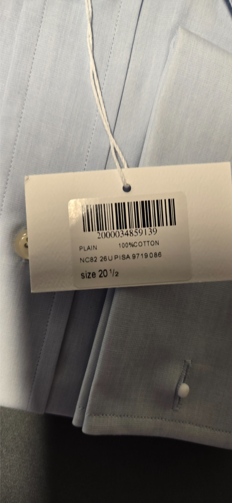 Camicissima Slim Fit Pisa Light Blue Double Cuff Dress Shirt 100% Cotton Size 20