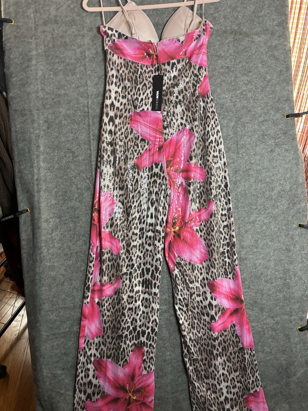 Floral Sequin Jumpsuit Leopard Size Medium Fashion Nova