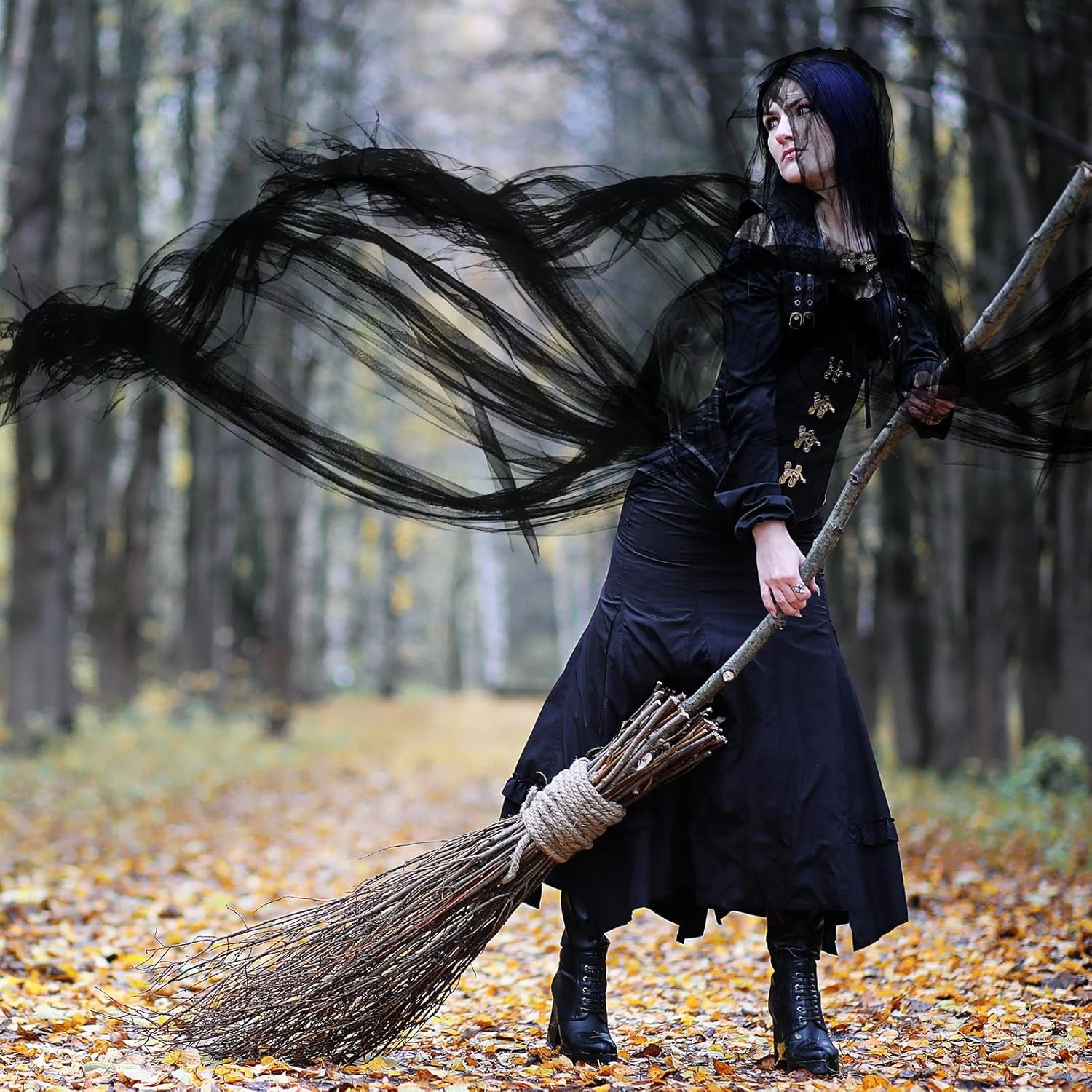 Halloween Lace Cape Hooded Cloak Gothic Witch Full Length Sheer Cape Adult